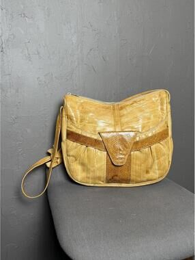 1970's Hobo Bag Tan Eel Skin + Snakeskin Leather Luxe Boho Bag
